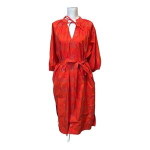 Brittany Fuson Orange Floral Maxi Dress Size  Small Cotton‎ Tie Waist Pockets